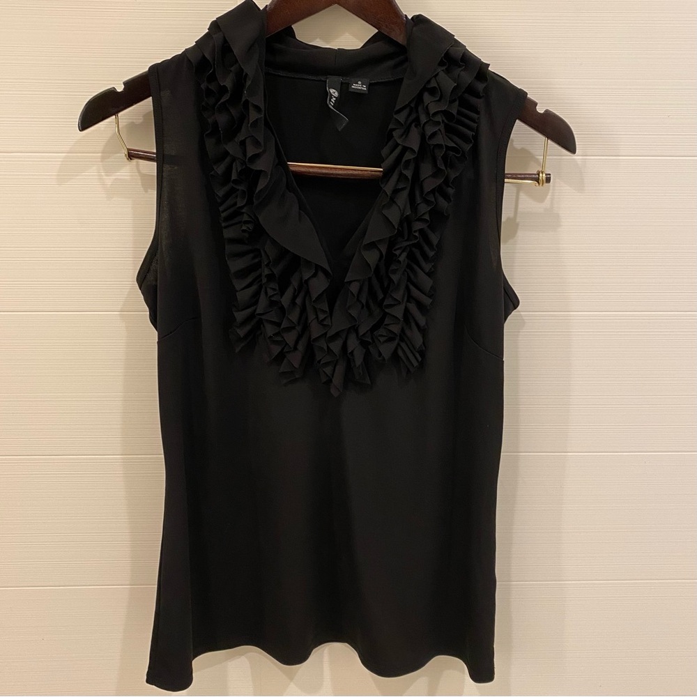 Milano black ruffle front top, size S